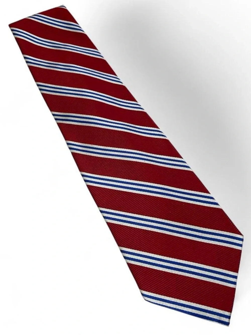 Brooks Brothers Makers Pure Silk Red Tie With Silver & Blue Stripes L58